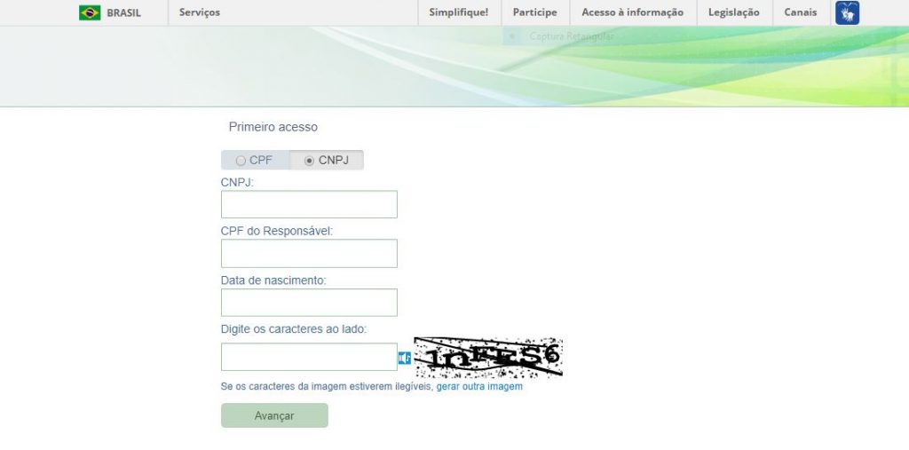 Tela de cadastro no eSocial