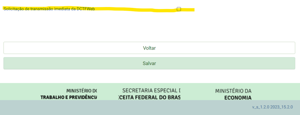 Caixa para ativar a DCTFWeb - print do eSocial